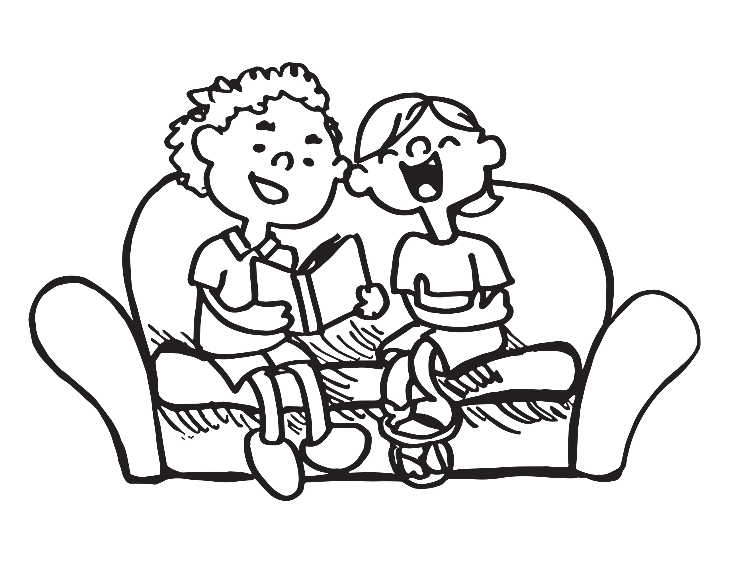 Coloring page of two friends on a sofa