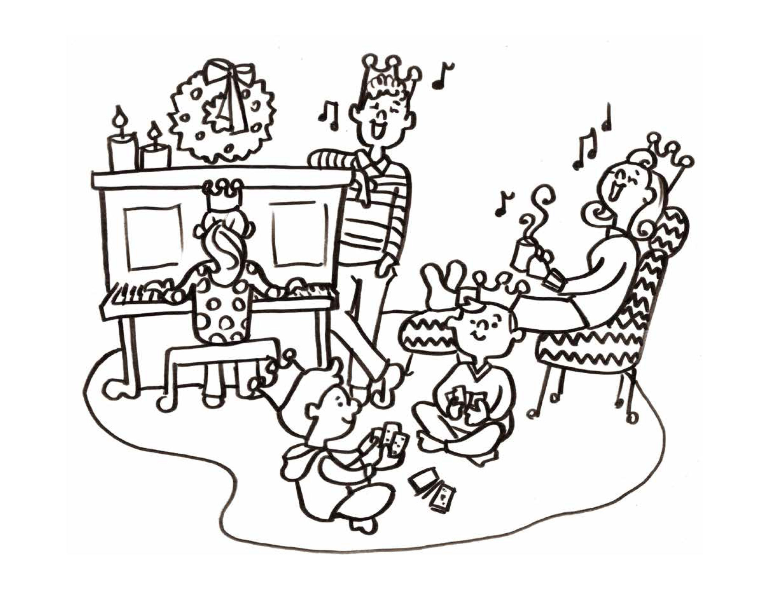 Singing carols around a piano