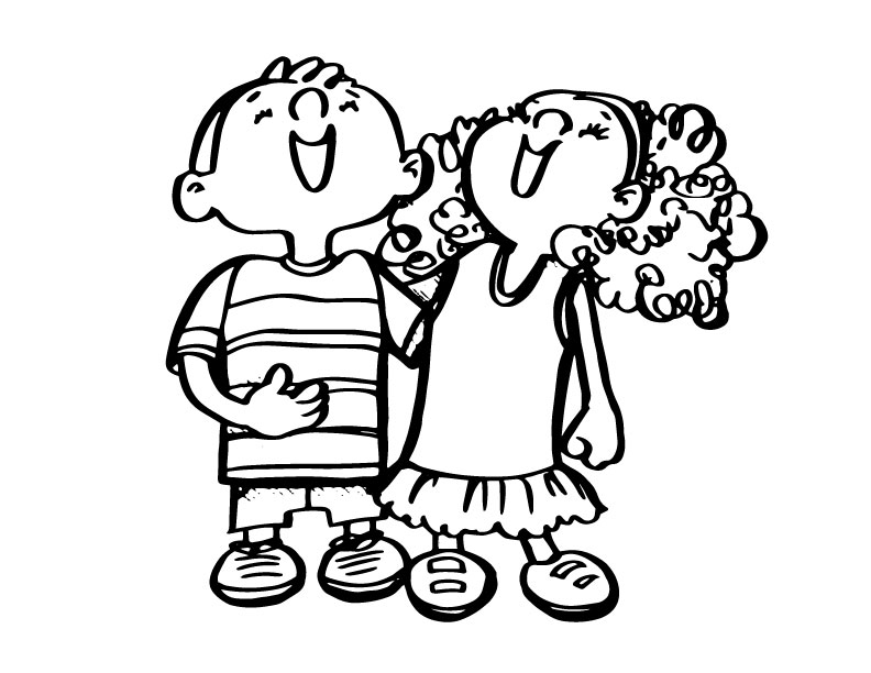 Coloring Page of two children laughing