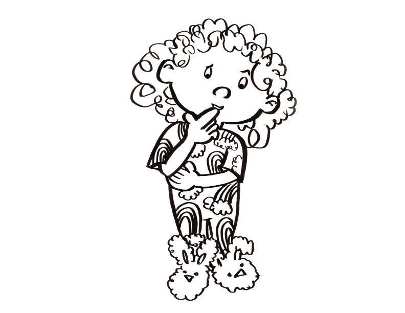 Coloring page of a little girl in pajamas