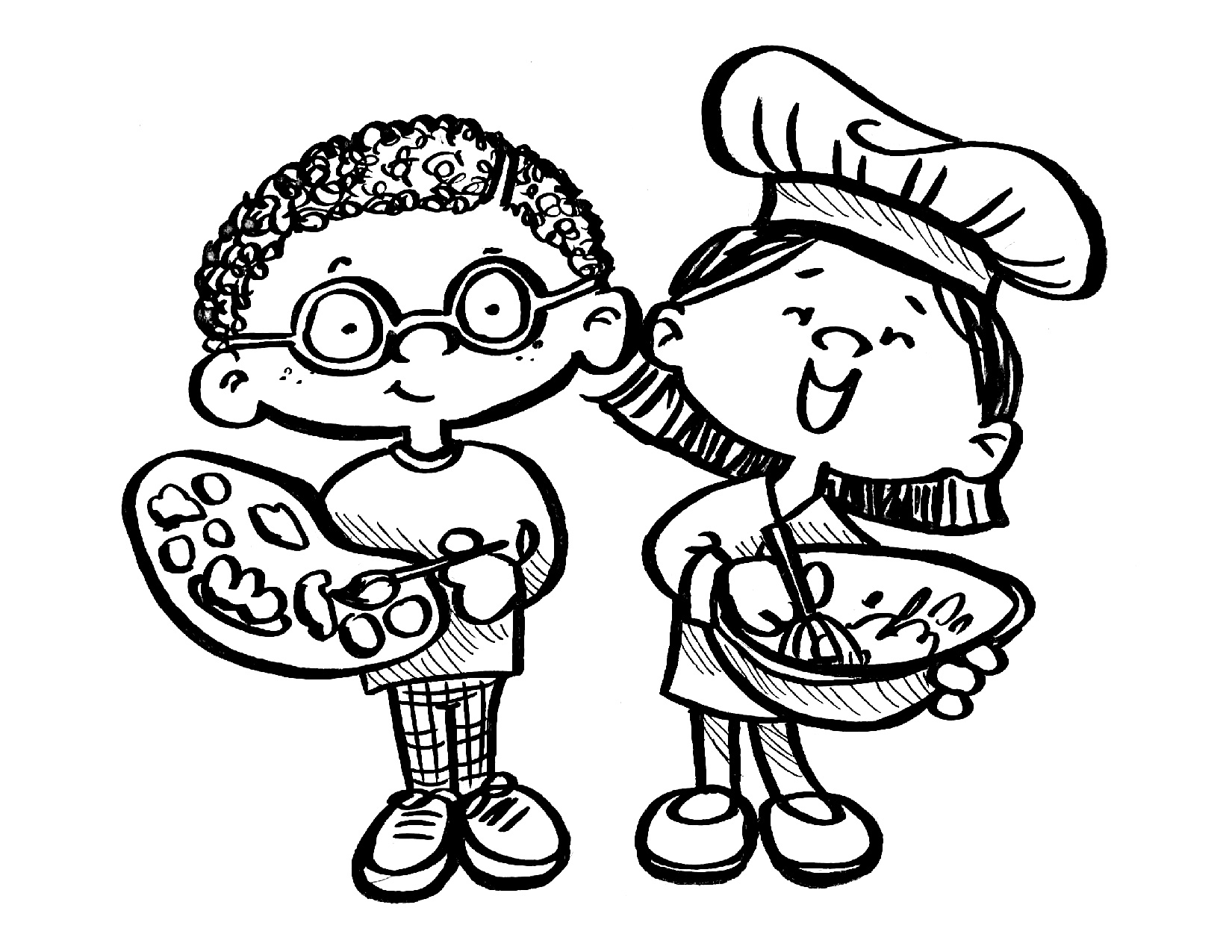 Coloring Page from The Little Book of Creativity kids painting and cooking