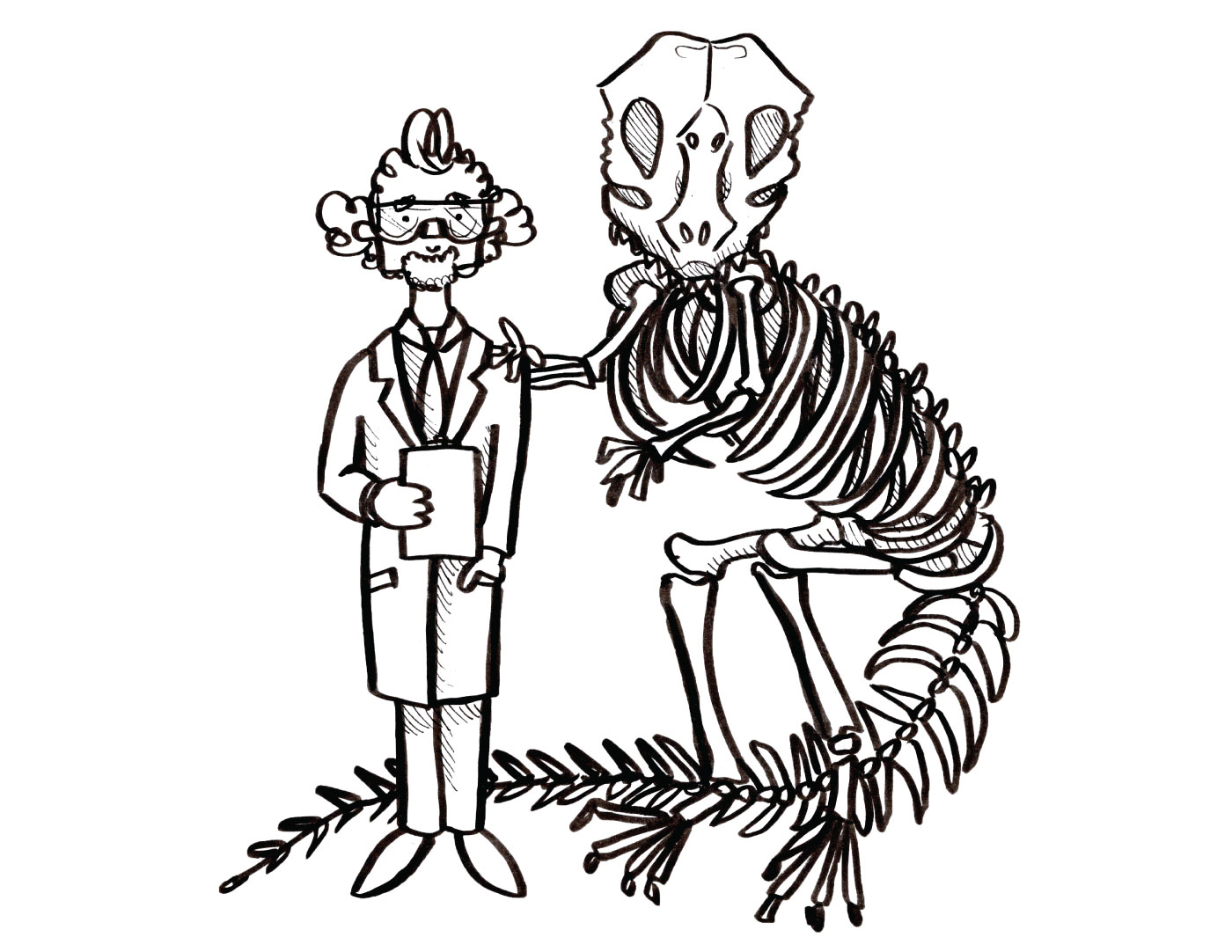 Scientist with dinosaur fossils coloring page