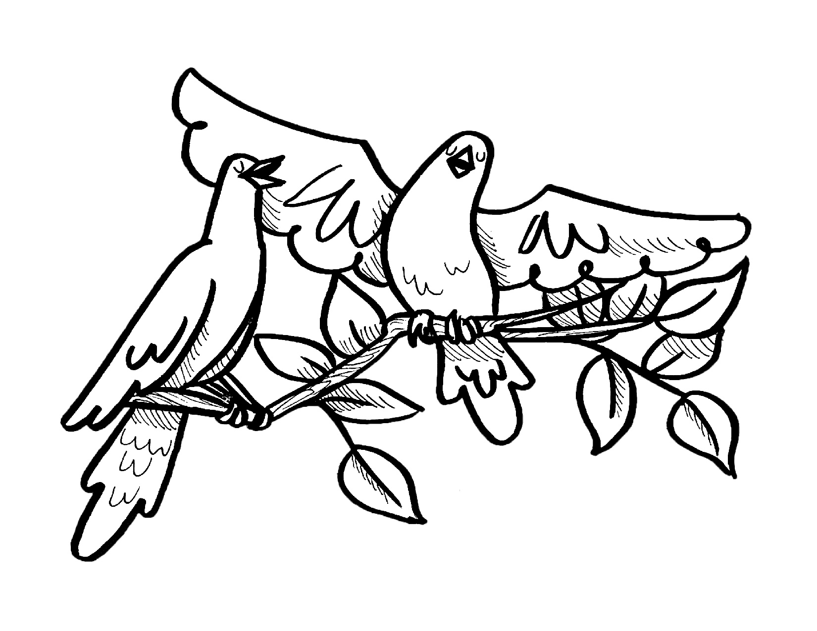 Coloring Page of Birds Singing on a Branch