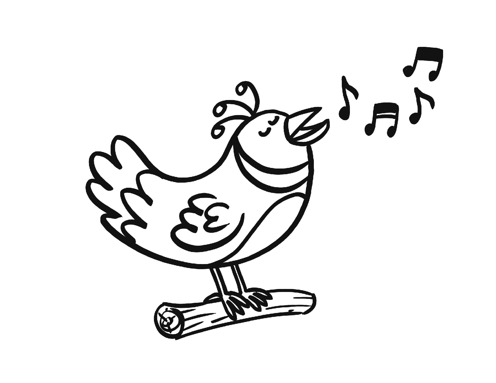 Coloring page of a bird singing