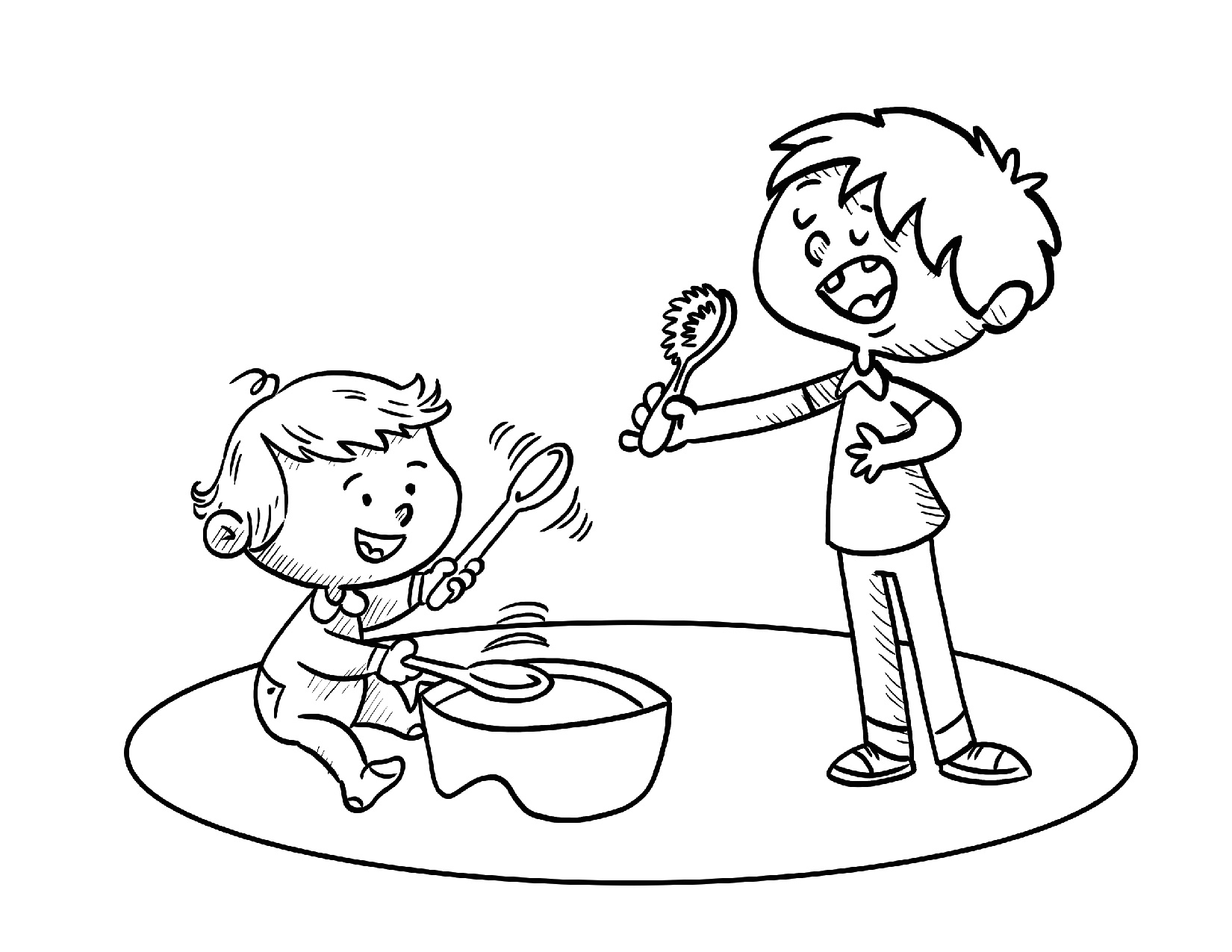 Kids banging on pots and pans coloring page