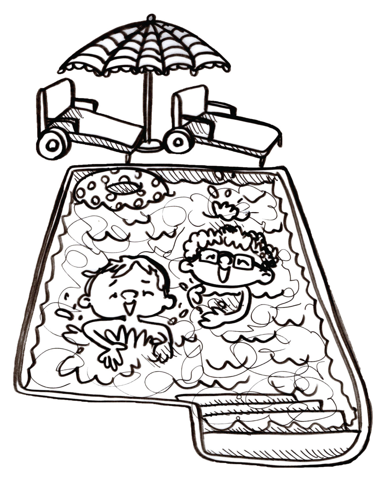 Kids swimming coloring page
