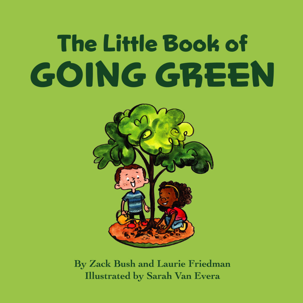 Two children planting a treen on the cover of The Little Book of Going Green