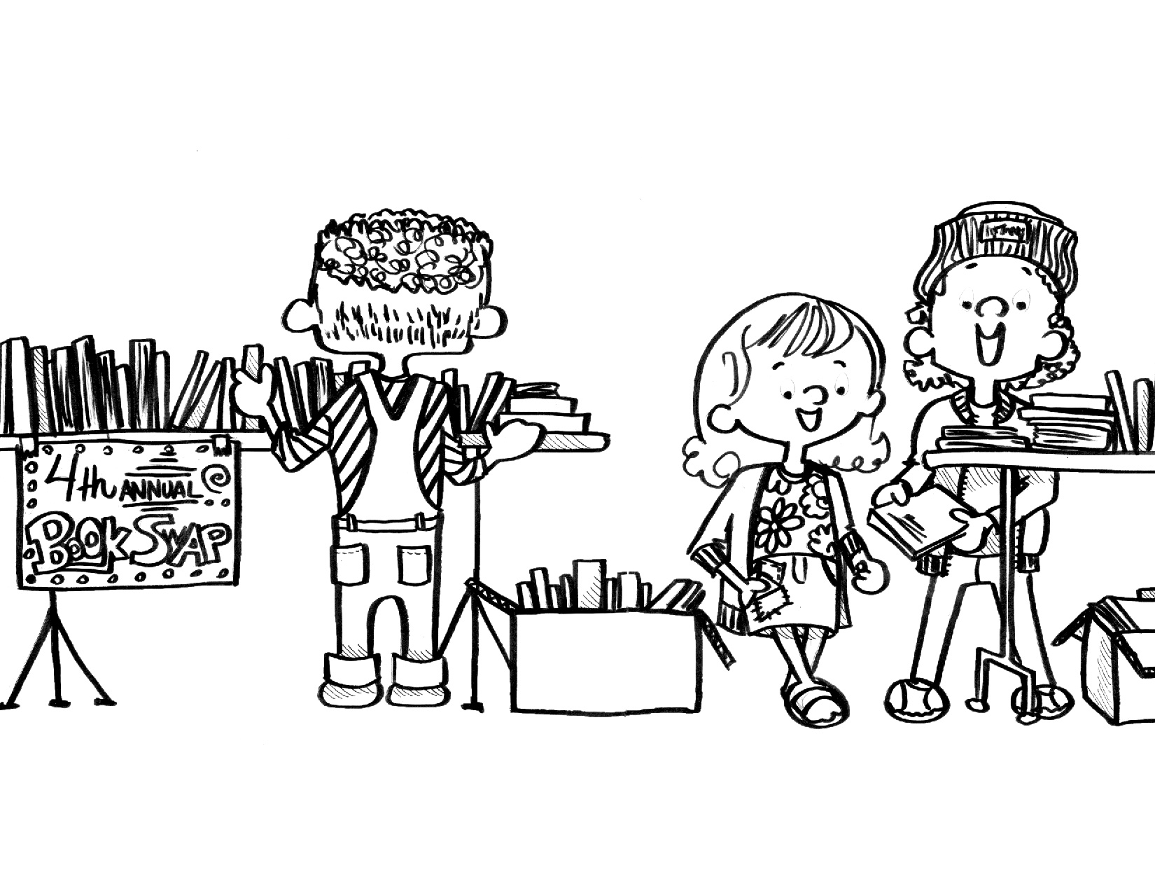 Coloring Sheet of children at a yard sale