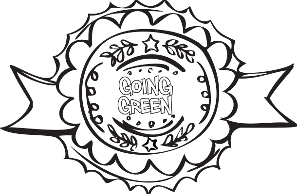 Printable coloring page for children of an achievement badge for reading the little book of going green
