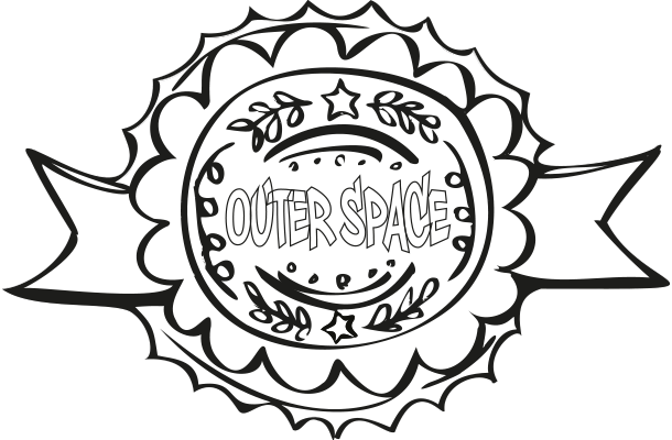 Coloring sheet achievement badge for the little book of outer space