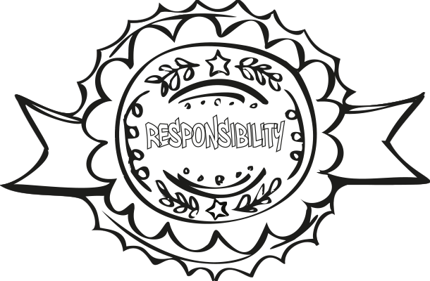 Black and White Coloring Achievement Badge for the Little Book of Responsibility