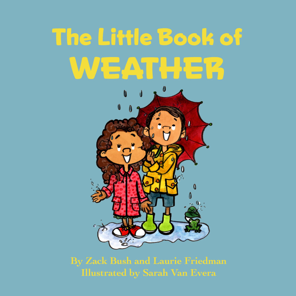 Illustration of two children standing in the rain