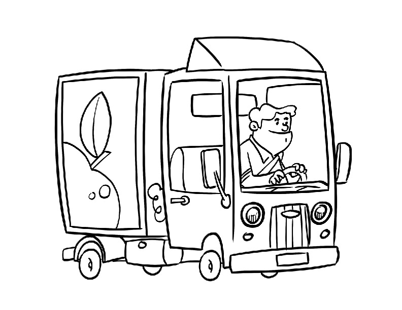 Coloring page of a fruit delivery truck