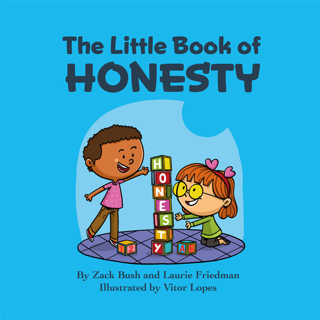 Two children stacking blocks on the cover of The Little Book of Honesty