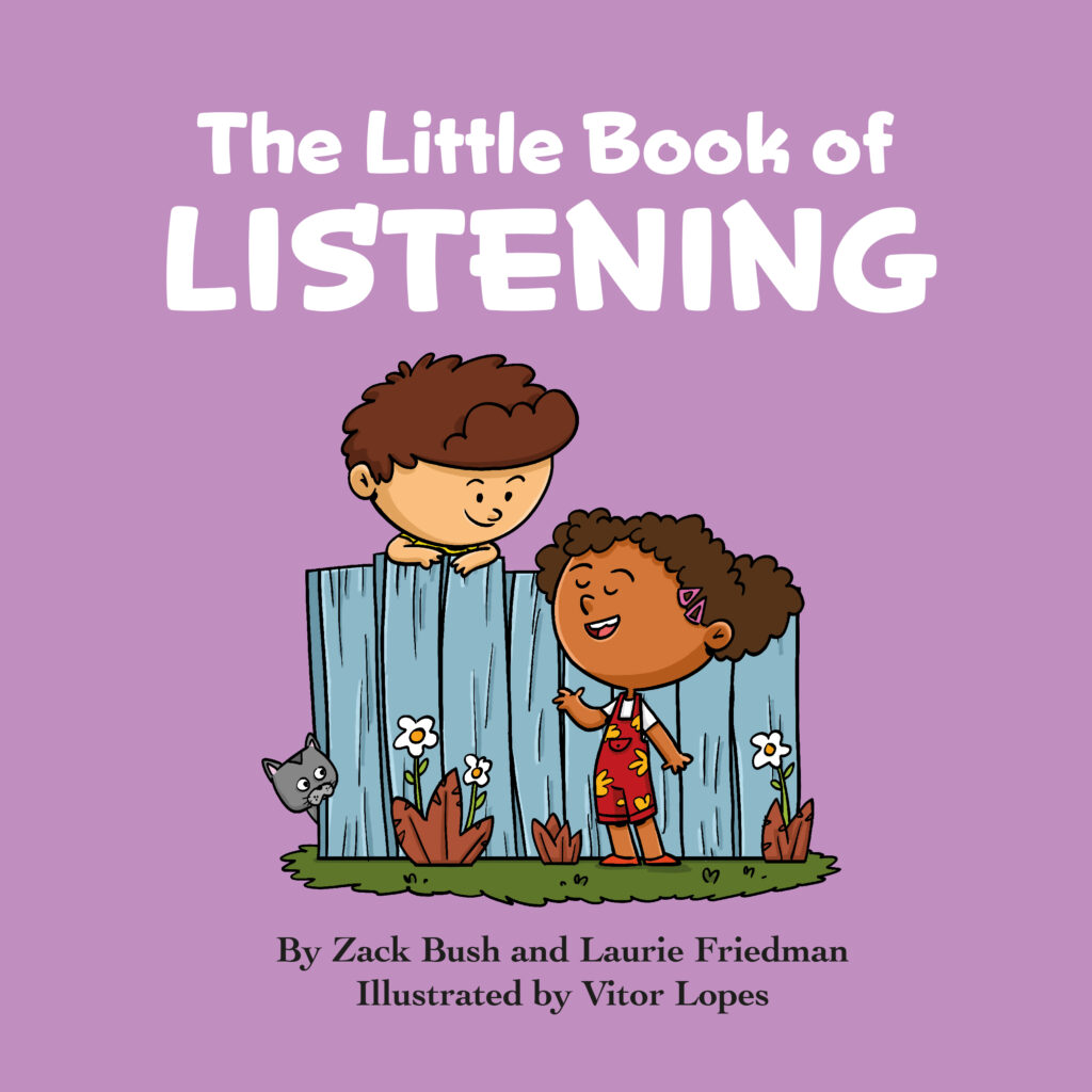 Little girl talking to a little boy on The Little Book of Listening cover