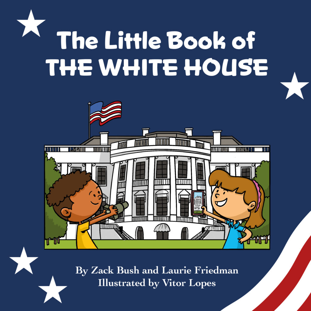 an illustration of a boy and a girl standing in front of the white house
